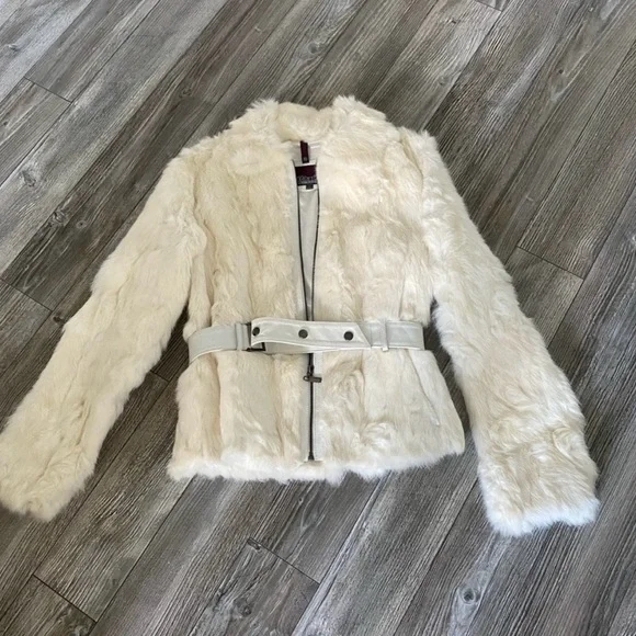 Women's Cream 💯 Rabbit Fur Jacket - Picture 1 of 6